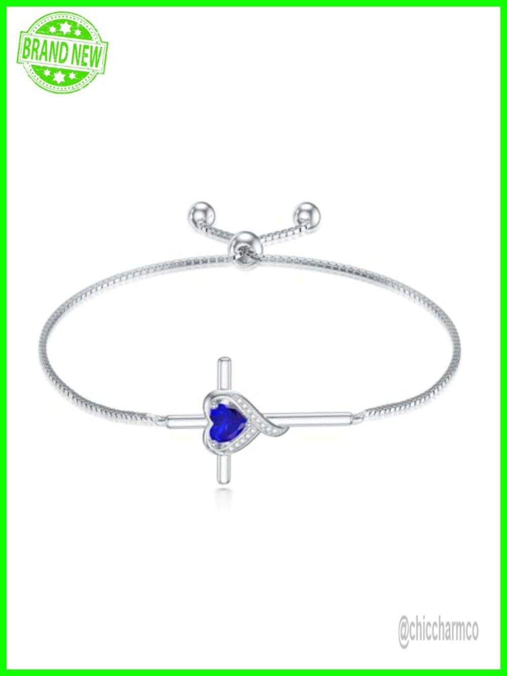 TOUPOP Cross Birthstone Bracelet 925 Sterling Silver Heart Cross Link Bracelet